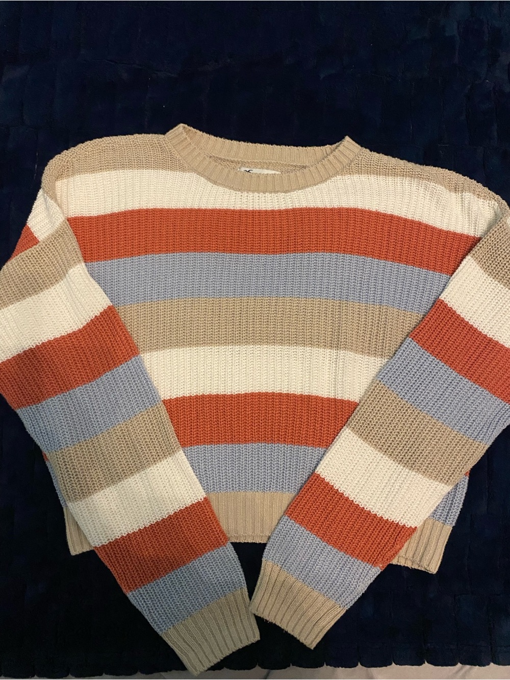 Hollister Striped Crewneck Sweater in Cream, Orange & Light Blue
